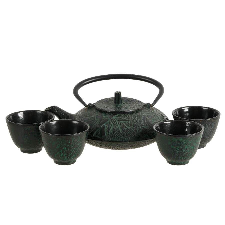 Japanese Nanbu Tetsubin Cast Iron Teapot and Cups-2