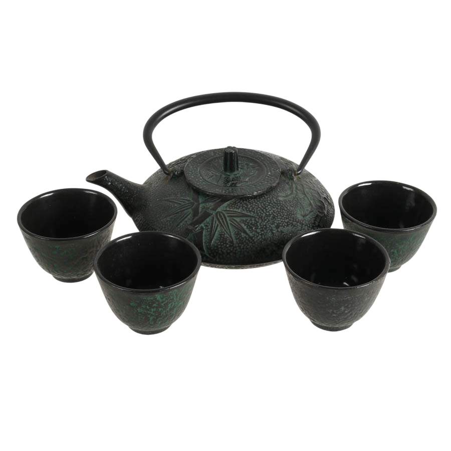 Japanese Nanbu Tetsubin Cast Iron Teapot and Cups-1