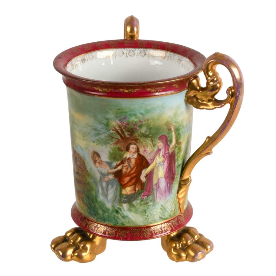 Antique Victoria Austria Hand-Painted Porcelain Loving Cup-7