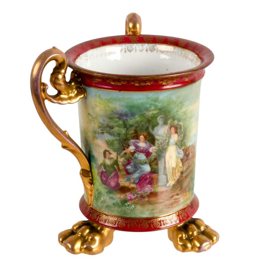 Antique Victoria Austria Hand-Painted Porcelain Loving Cup-5