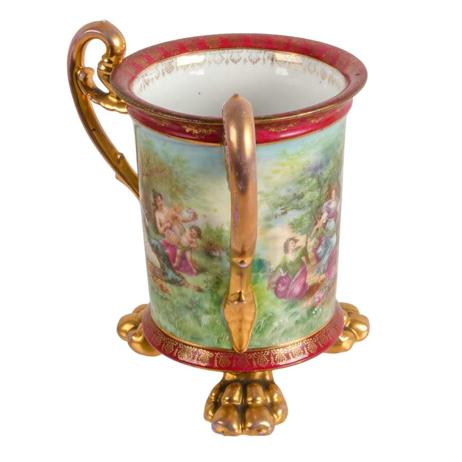 Antique Victoria Austria Hand-Painted Porcelain Loving Cup-4