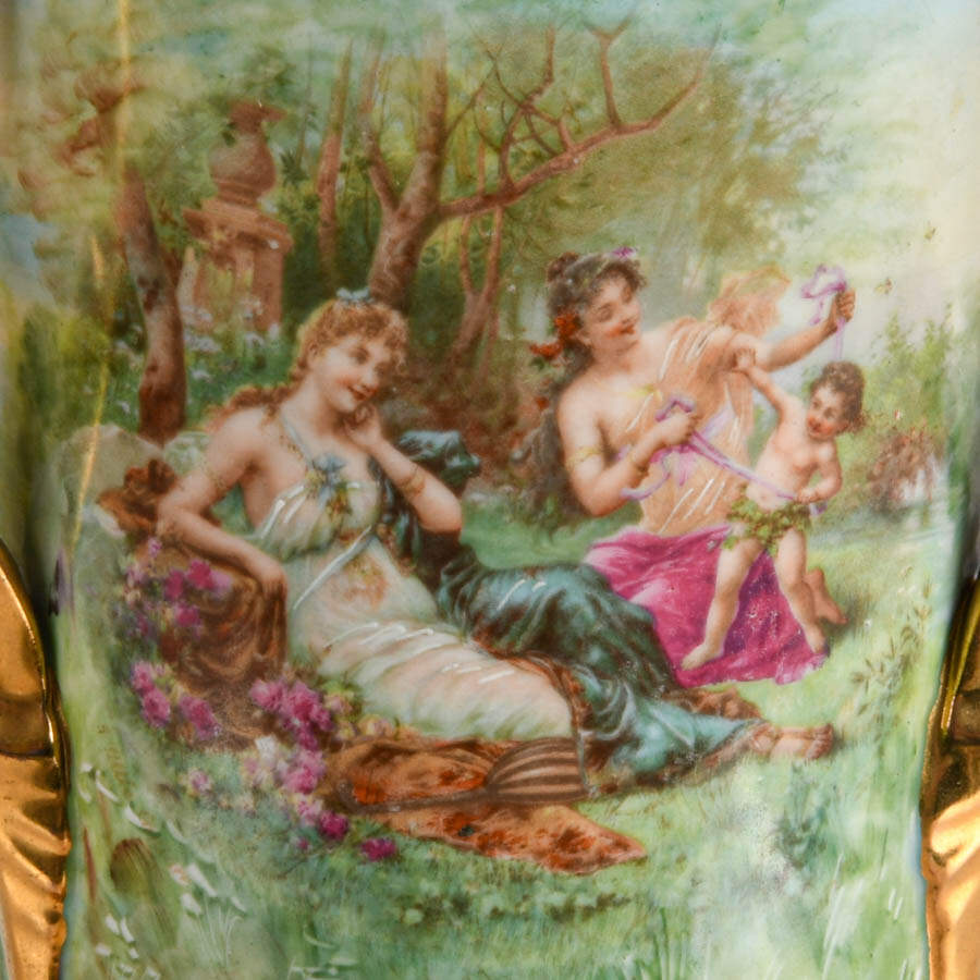 Antique Victoria Austria Hand-Painted Porcelain Loving Cup-2