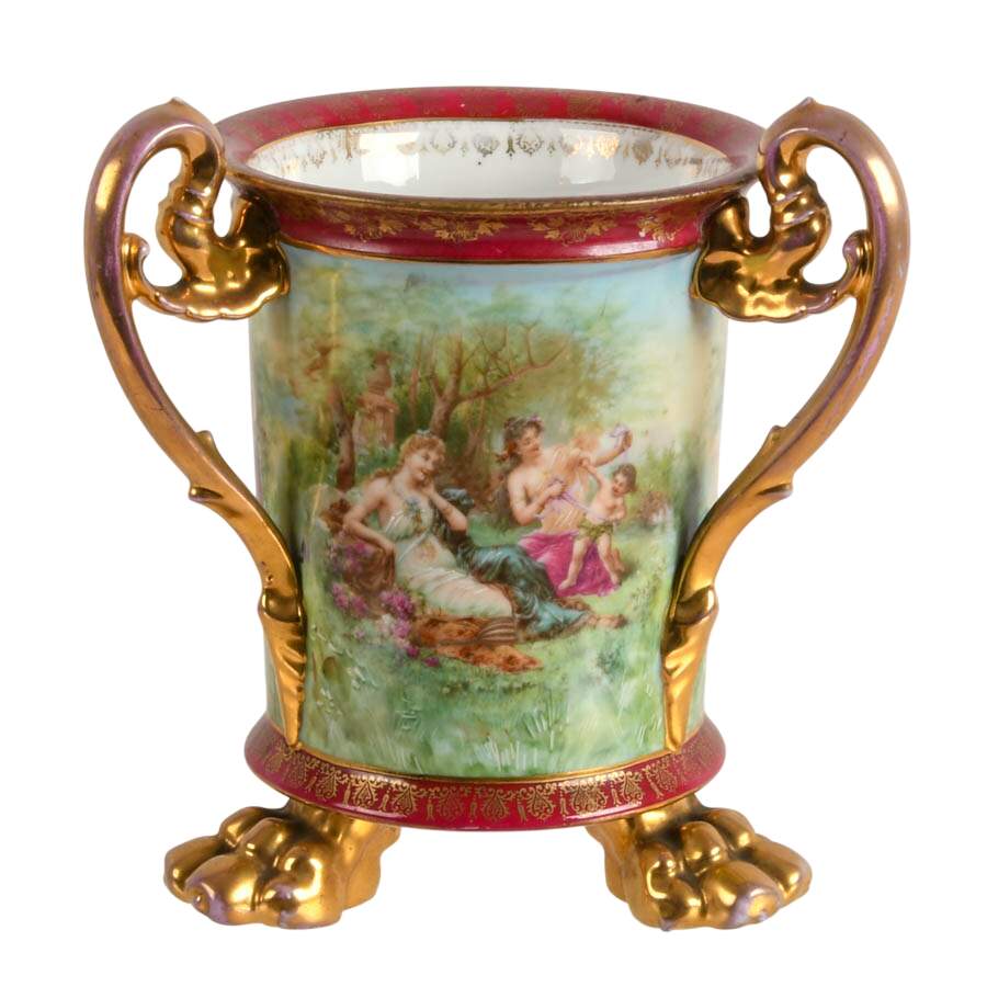 Antique Victoria Austria Hand-Painted Porcelain Loving Cup-1