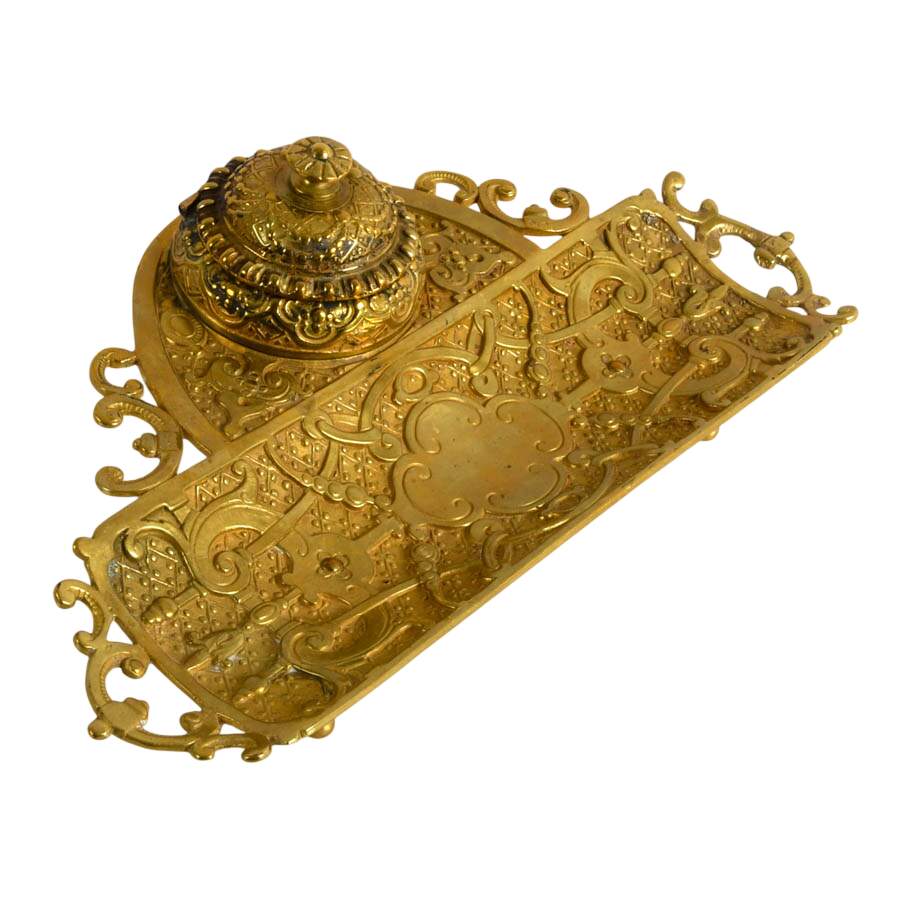 Antique French Bronze Inkwell with Pen Tray-9