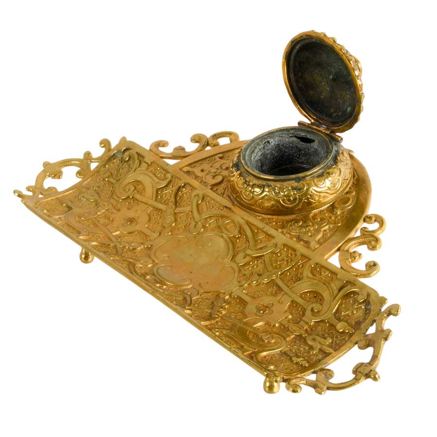 Antique French Bronze Inkwell with Pen Tray-5