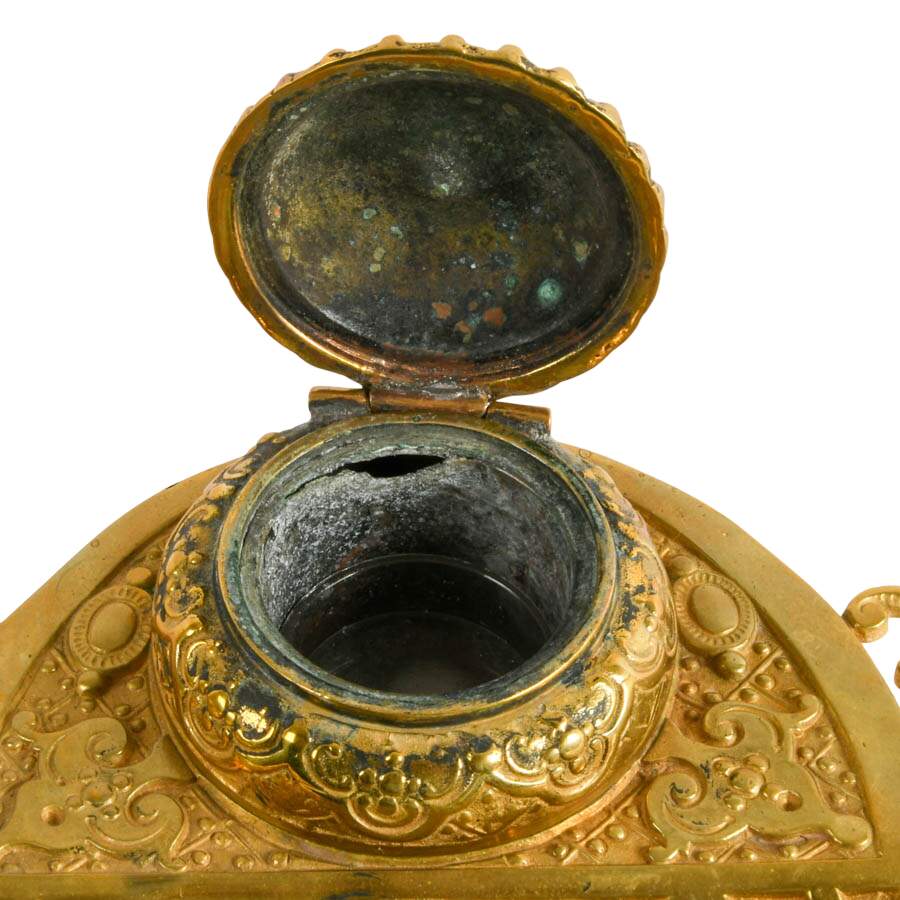 Antique French Bronze Inkwell with Pen Tray-3