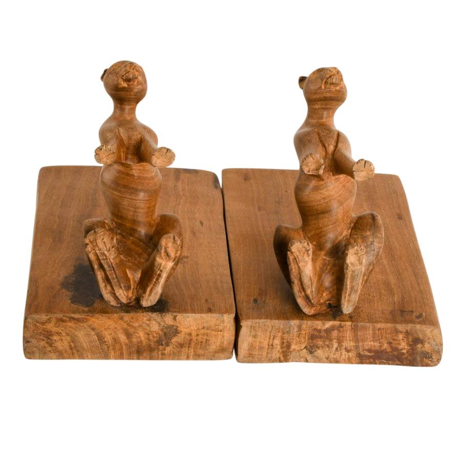 Pair of Hand-Carved Kenyan Jacaranda Wood Cheetah Bookends-5