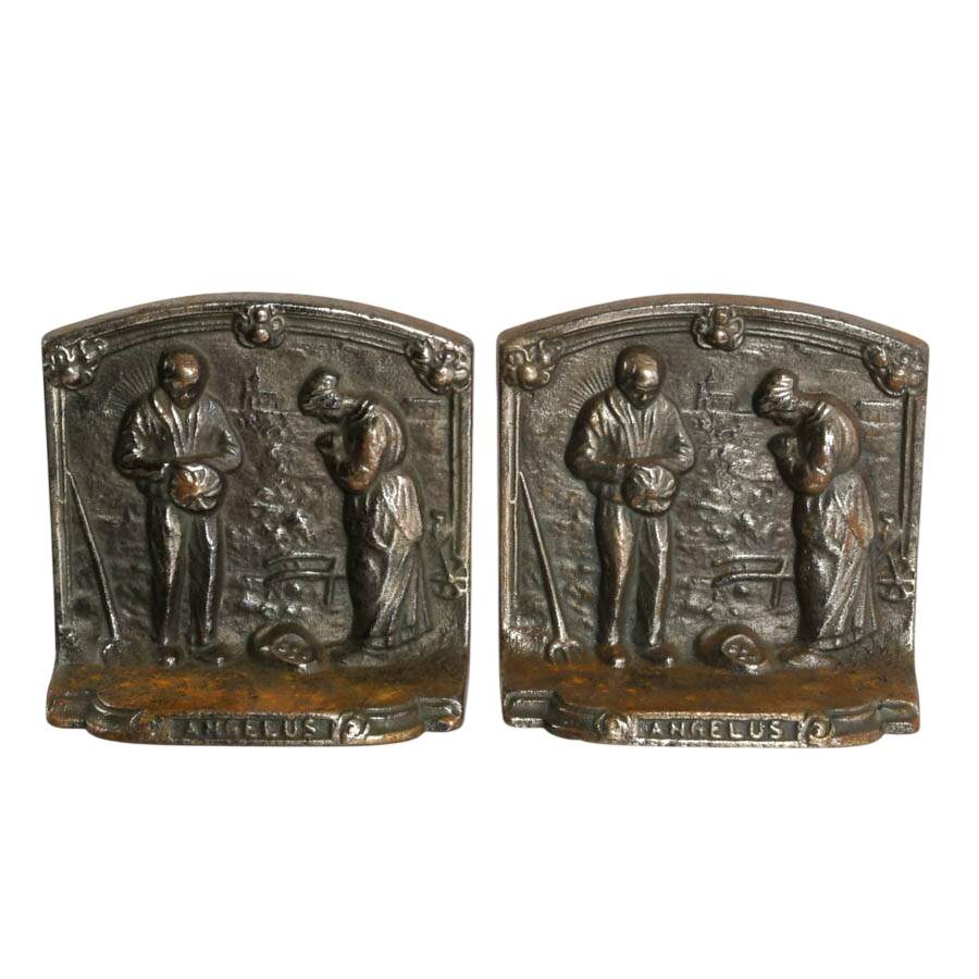 Cast Iron "The Angelus" Bookends Inspired by Jean-François Millet-1