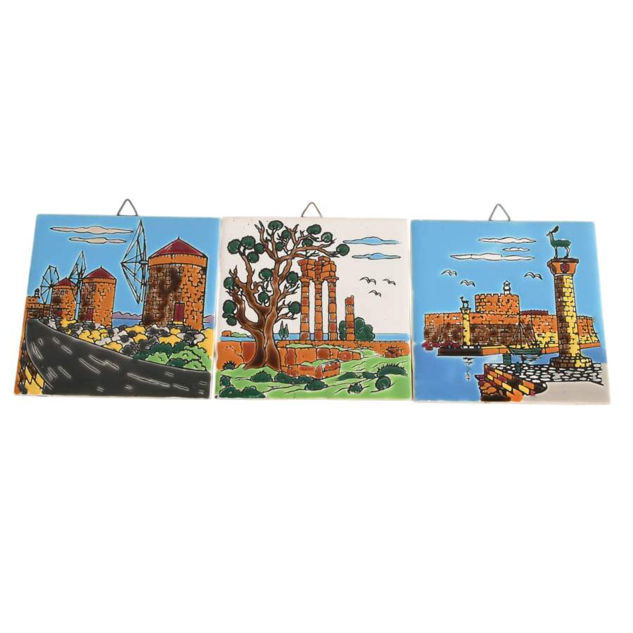Trio of Handmade Tiles of Rhodes, Greece by Neofitou Keramik-1