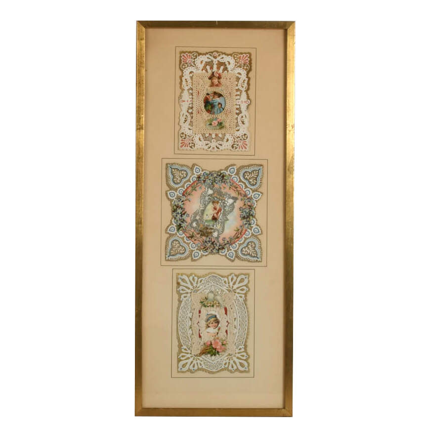 Antique Pair of Framed Handmade Ephemera Wall Décor-6