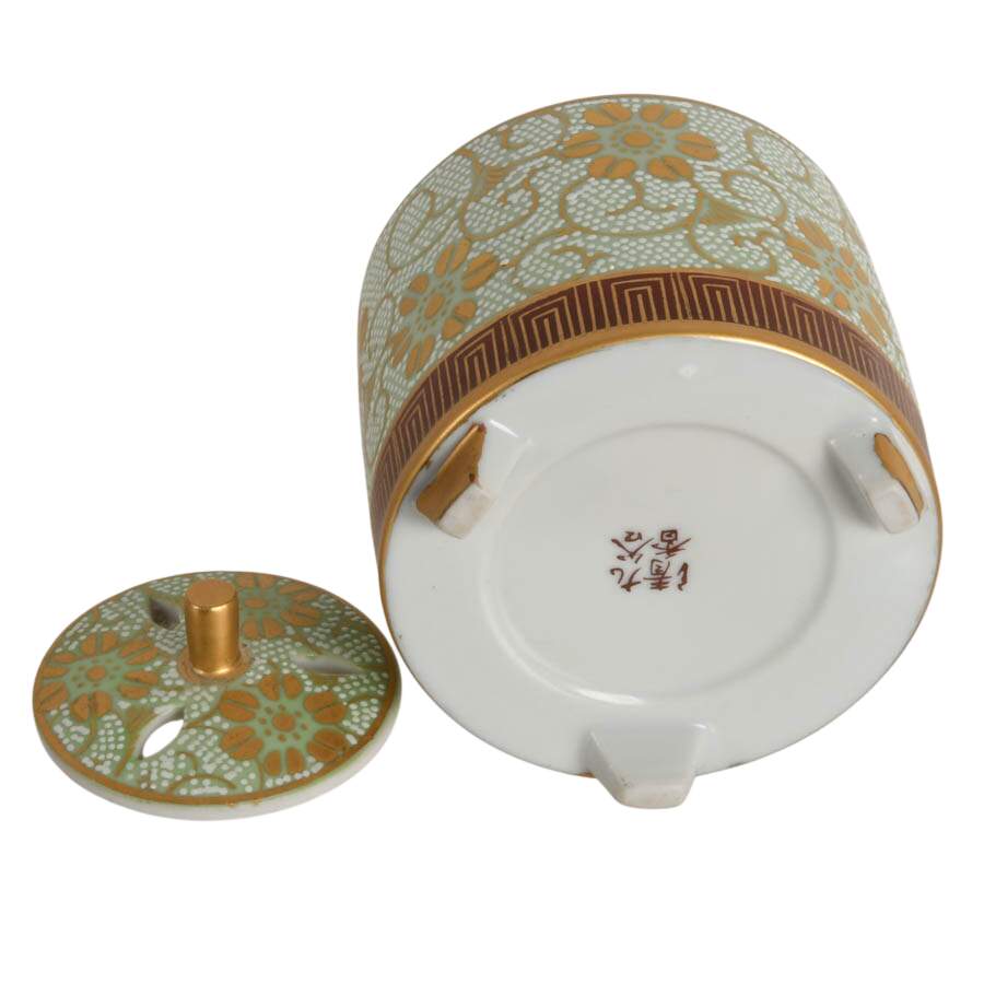 Japanese Kutani Ware Shirochibu Tessen Pattern Porcelain Incense Burner-7