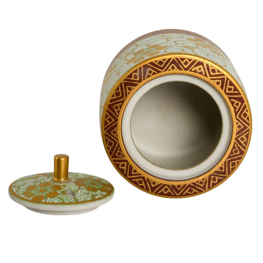 Japanese Kutani Ware Shirochibu Tessen Pattern Porcelain Incense Burner-4