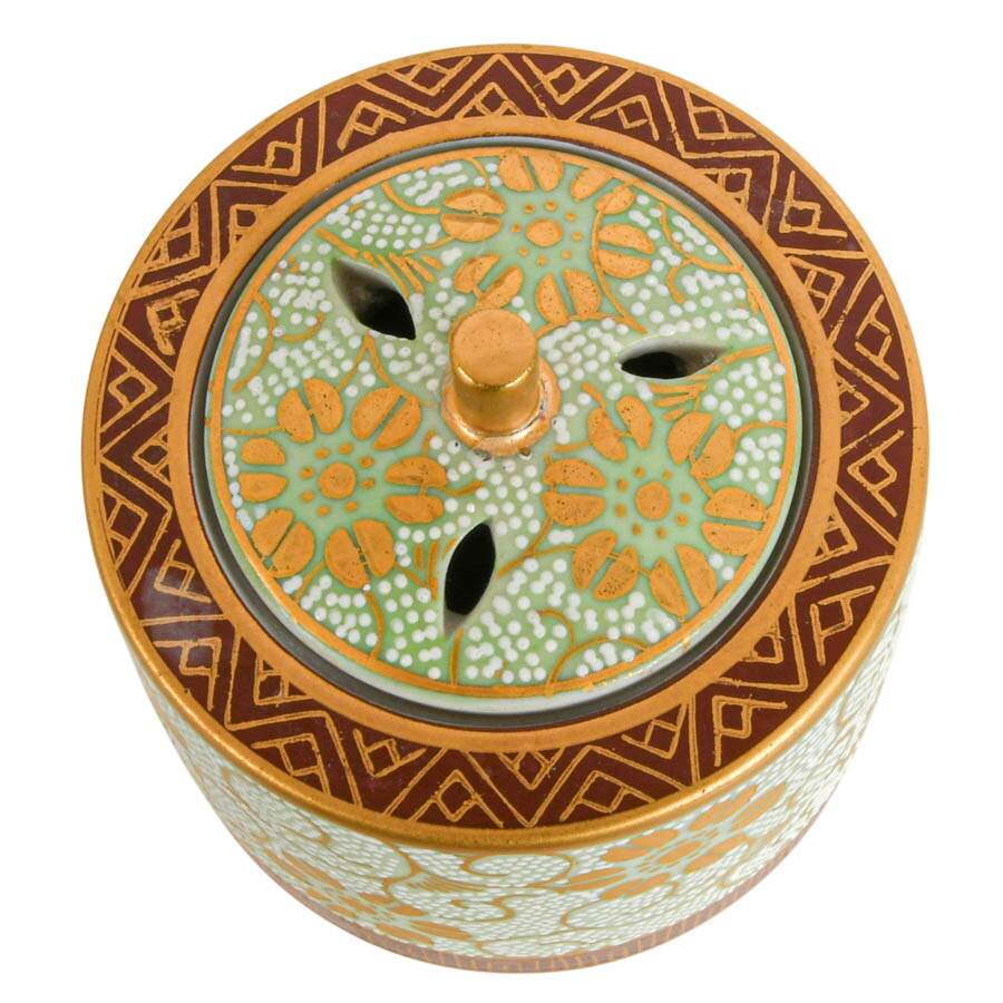 Japanese Kutani Ware Shirochibu Tessen Pattern Porcelain Incense Burner-2