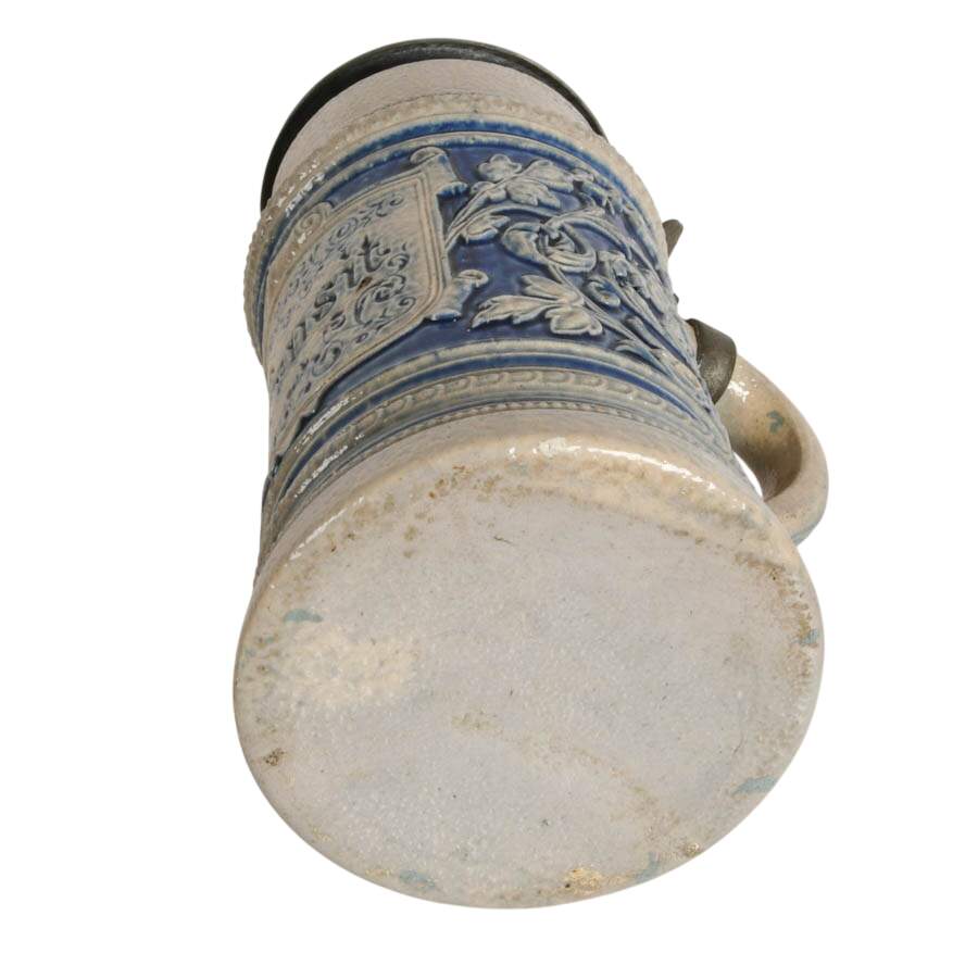 Antique German Westerwald Prosit Pottery Beer Stein with Pewter Lid-8