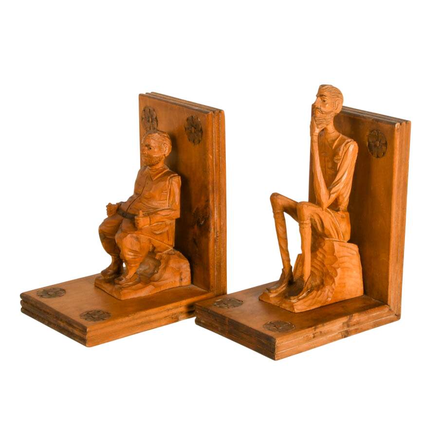 Pair of Carved Wood Don Quixote and Sancho Panza Figural Bookends-3