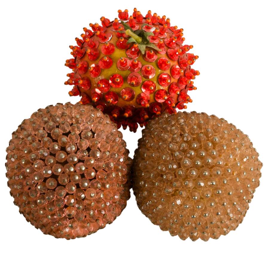 21 Handmade Mid-Century Push Pin Sequined Beaded Fruit-4