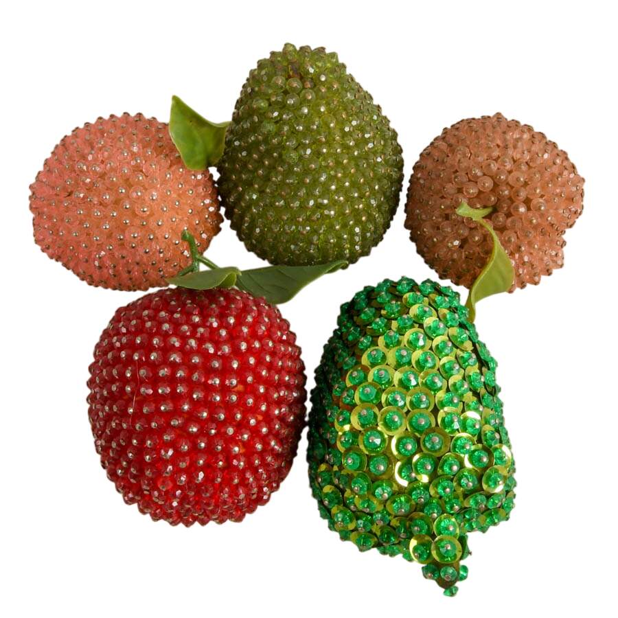 21 Handmade Mid-Century Push Pin Sequined Beaded Fruit-3