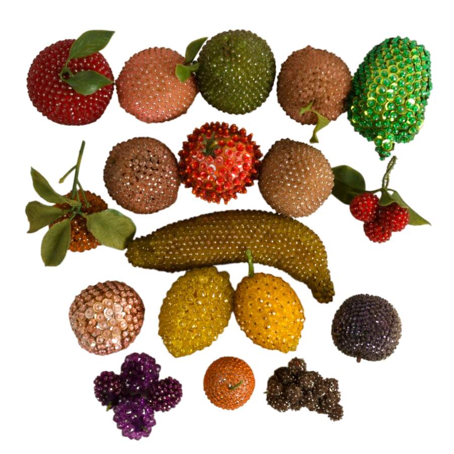 21 Handmade Mid-Century Push Pin Sequined Beaded Fruit-2