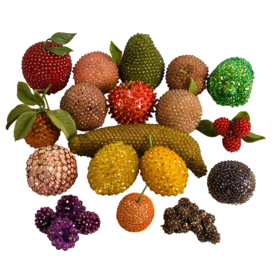 21 Handmade Mid-Century Push Pin Sequined Beaded Fruit-1