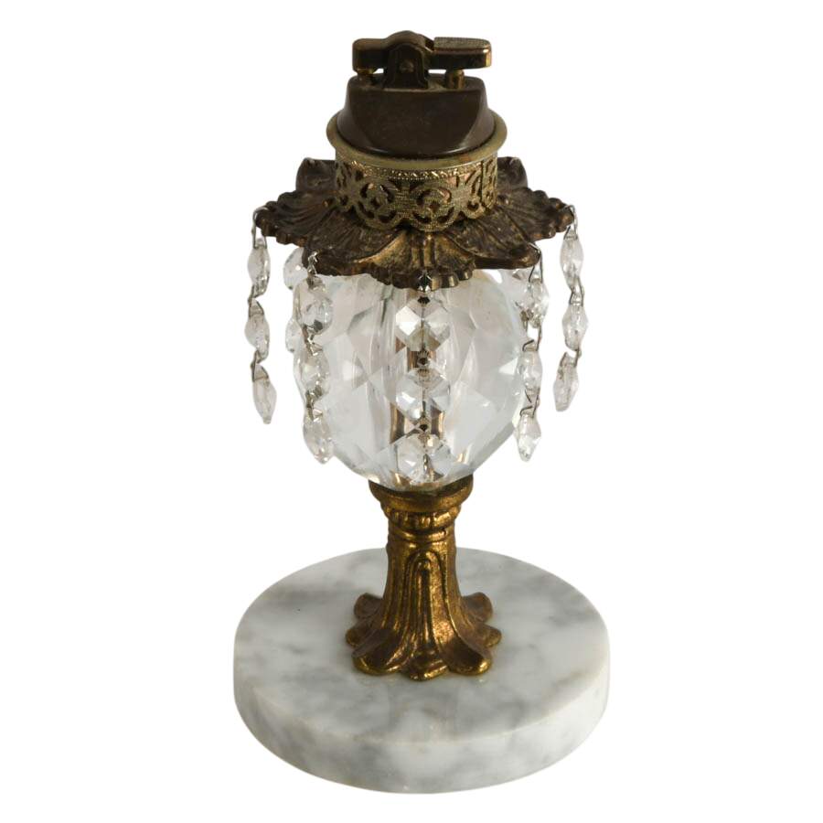 Hollywood Regency Crystal and Marble Table Lighter-5