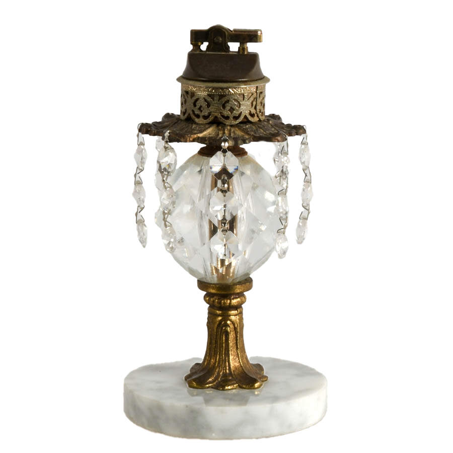 Hollywood Regency Crystal and Marble Table Lighter-1