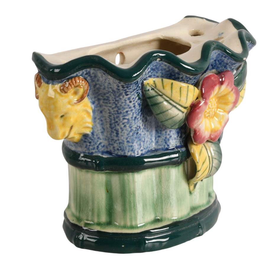 Mid-Century Japanese Floral Ceramic Wall Pocket-6