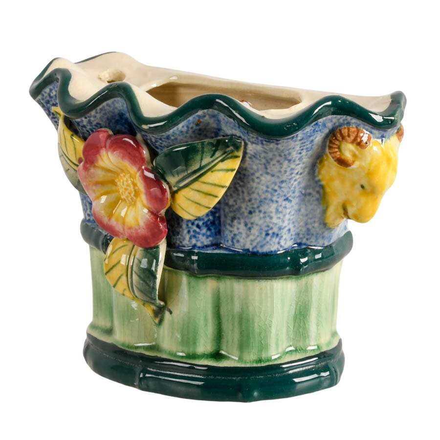 Mid-Century Japanese Floral Ceramic Wall Pocket-3