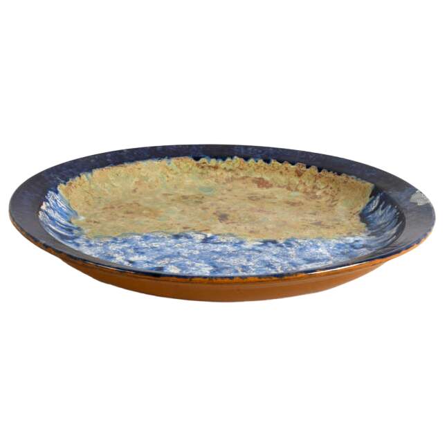 Large Deep Cobalt and Textured Beige Ceramic Platter-4