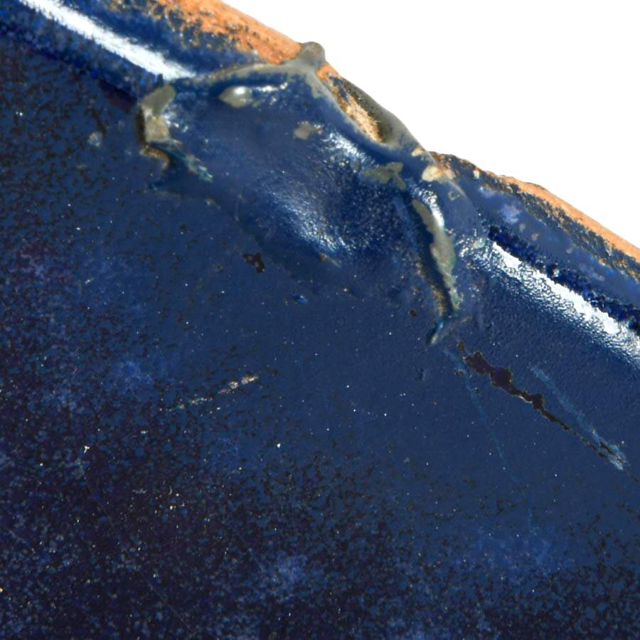 Large Deep Cobalt and Textured Beige Ceramic Platter-3