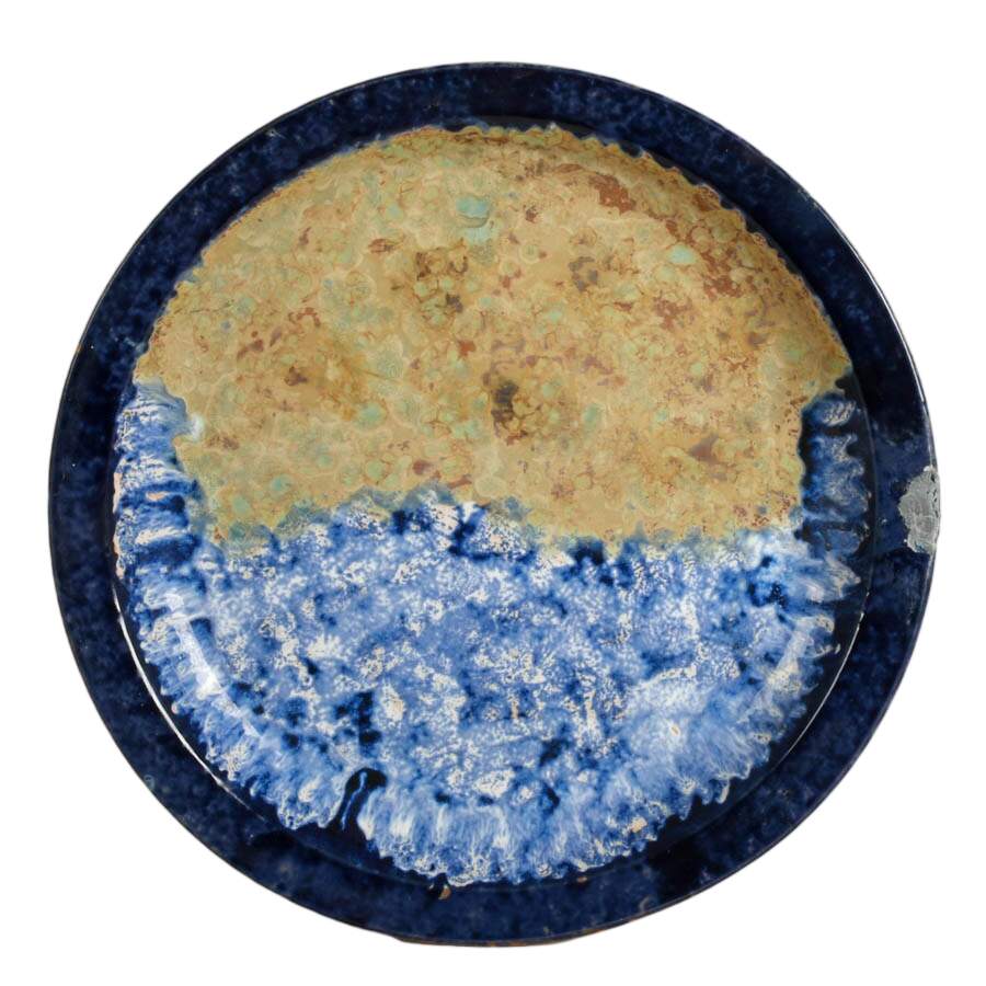 Large Deep Cobalt and Textured Beige Ceramic Platter-1