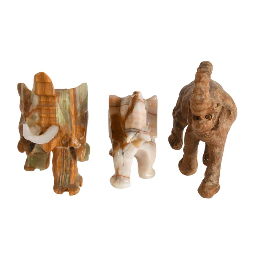 Herd of Six Stone and Ceramic Décor Elephants-4