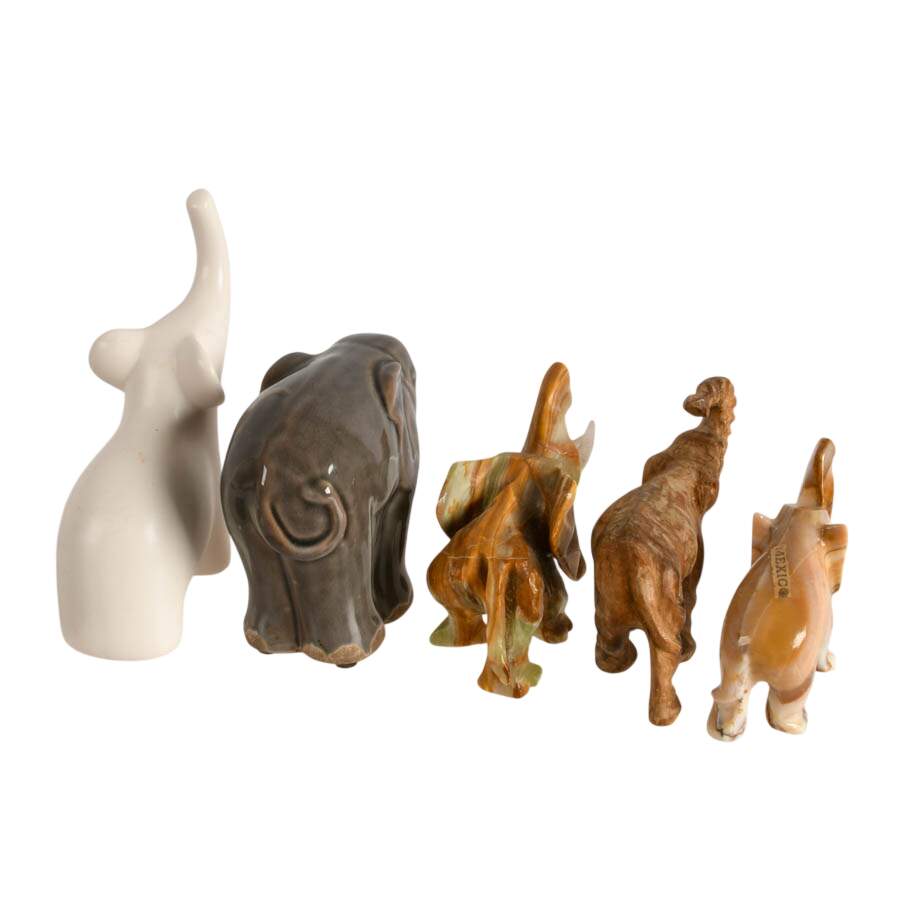 Herd of Six Stone and Ceramic Décor Elephants-2