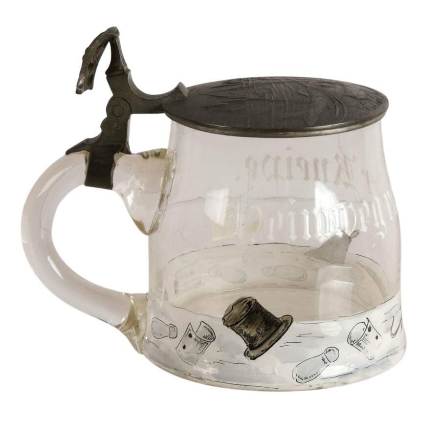 Antique German Half Liter Hand-Blown Glass Beer Stein-1