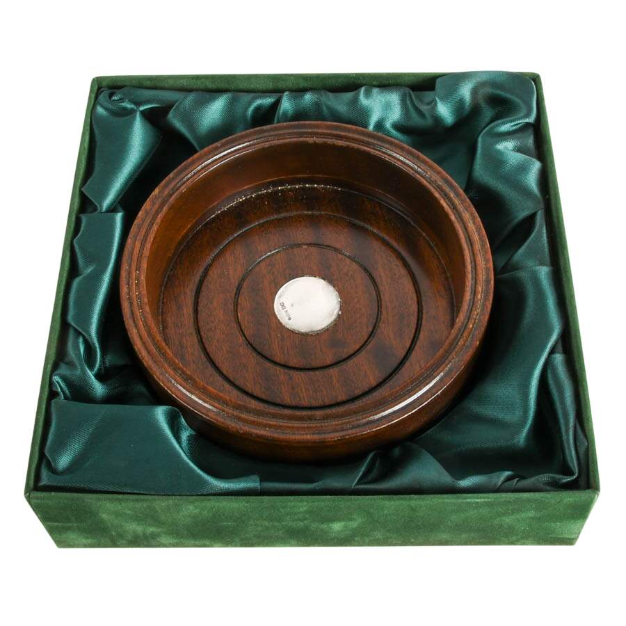Vintage Mahogany and Sterling Silver Wine Bottle Coaster-3