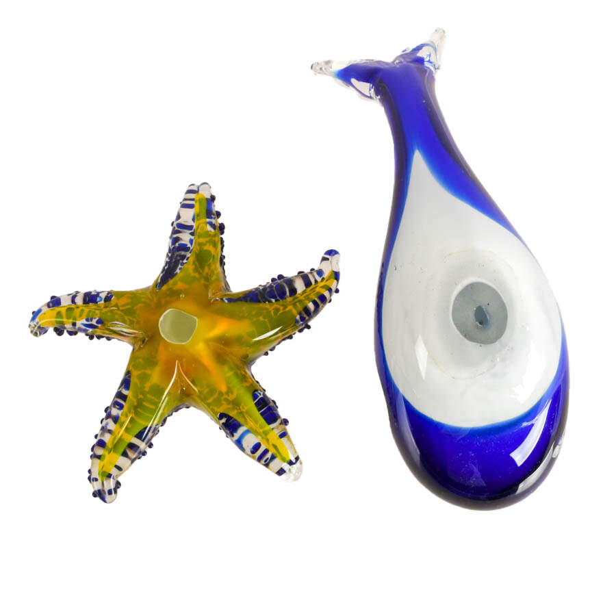 Pair of Hand-Blown Glass Sea Sculptures-2