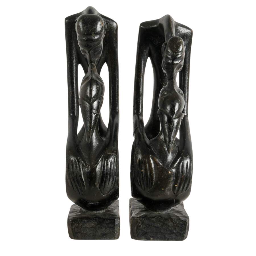 Hand-Carved African Wooden Bookends-1