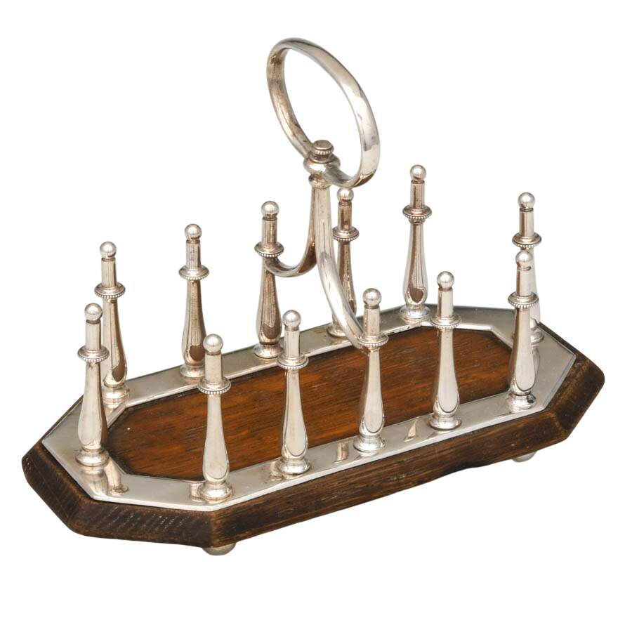 Antique Victorian Silverplate Oak Toast Rack-4