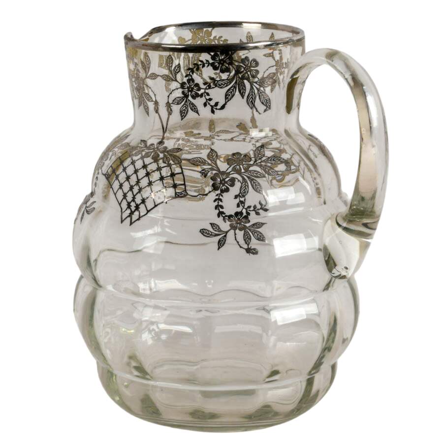 Art Nouveau Floral Silver Crystal Cake Plate and Pitcher Set-7