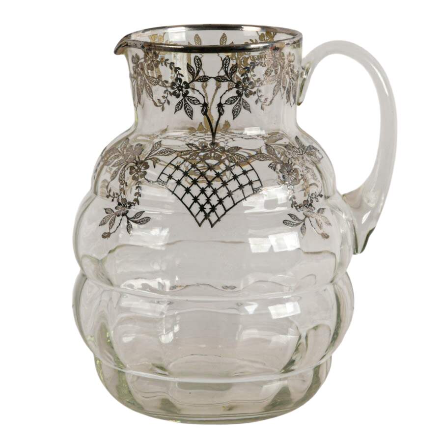 Art Nouveau Floral Silver Crystal Cake Plate and Pitcher Set-6
