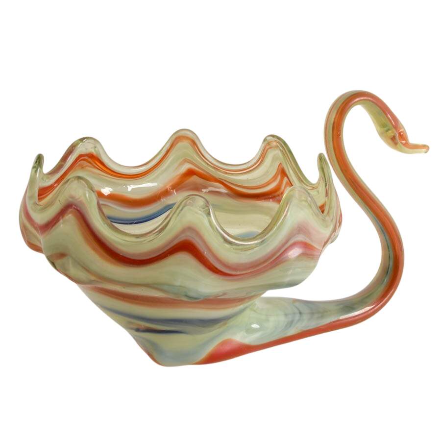 Mid-Century Hand-Blown Sooner-Style Swan Bowl-5