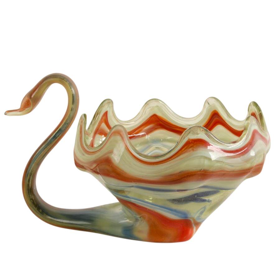 Mid-Century Hand-Blown Sooner-Style Swan Bowl-3