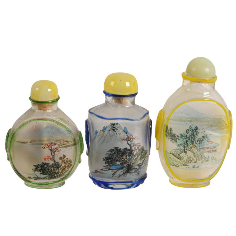 Trio of Chinese Reversed Painted Snuff Bottles-3