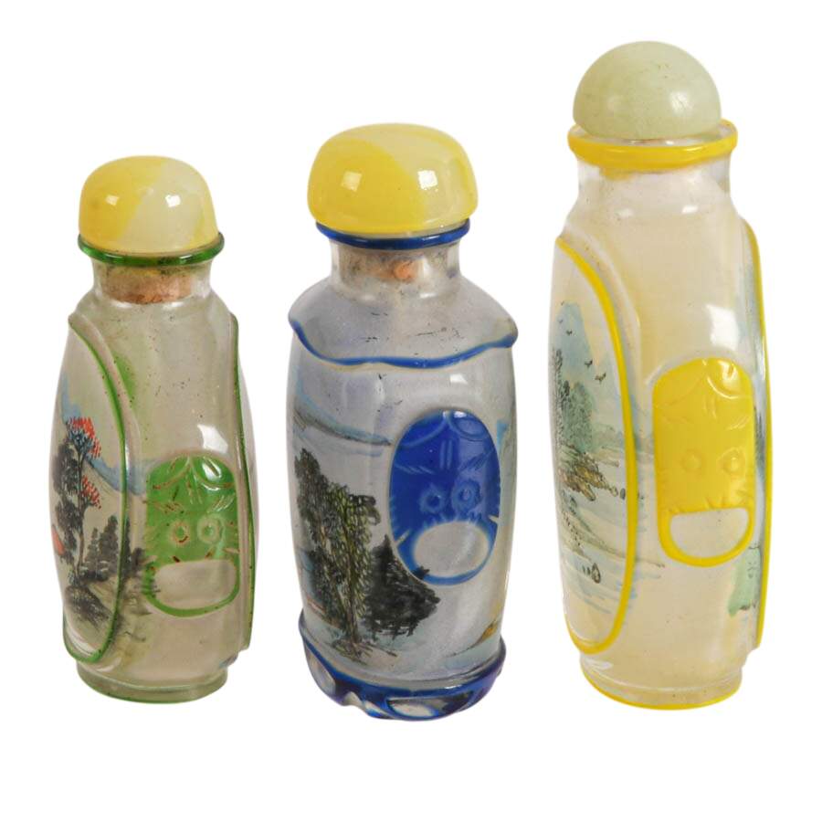 Trio of Chinese Reversed Painted Snuff Bottles-2