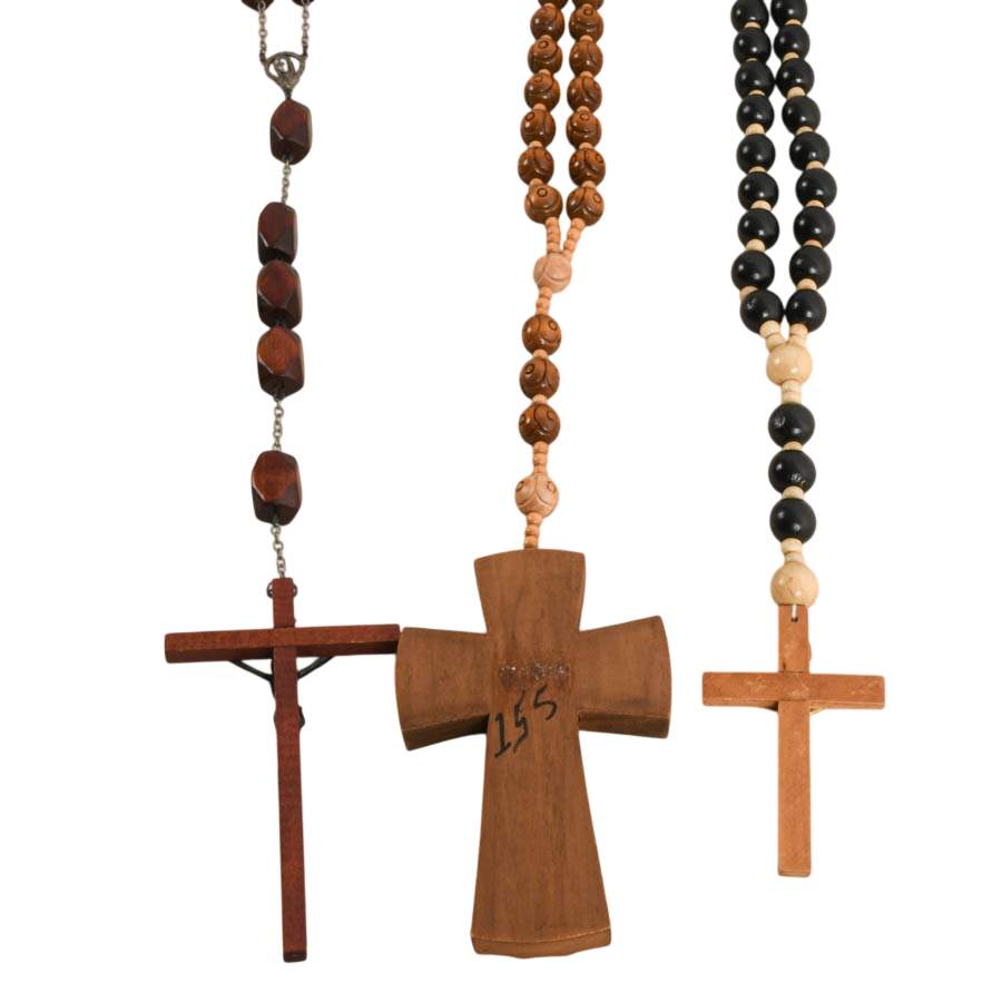 3 Large Wooden Rosaries for Wall Décor-6