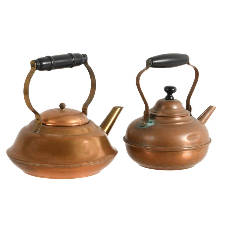 Pair of Copper Tea Kettles Including S. Sternau Co. and Copper Craft Guild-2