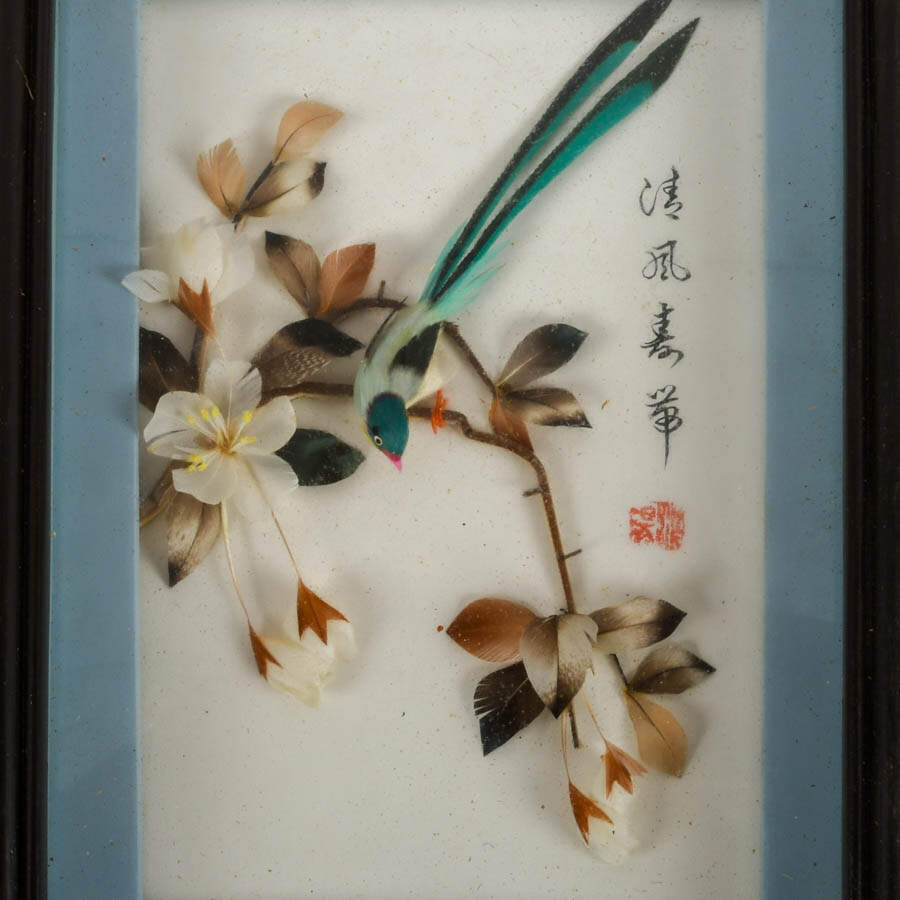 Pair of 3D Chinese Feather Art Red and Green Bird Wall Décor-3