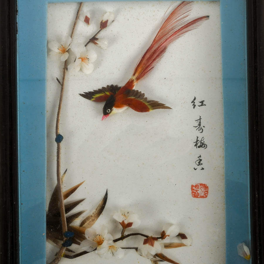 Pair of 3D Chinese Feather Art Red and Green Bird Wall Décor-2