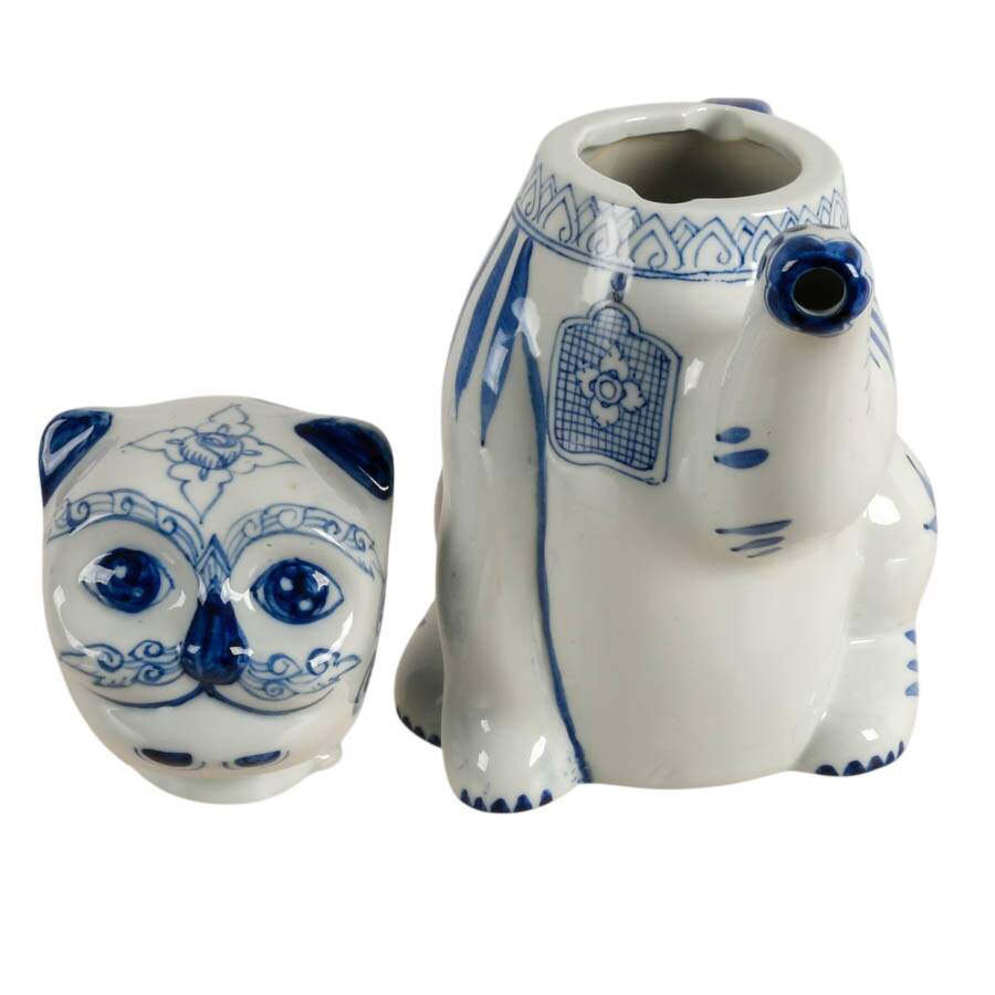 Blue and White "Lucky Cat" Style Imperial Lion Teapot Made in Taiwan-8