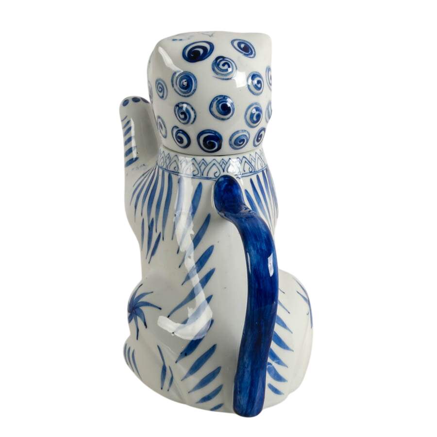 Blue and White "Lucky Cat" Style Imperial Lion Teapot Made in Taiwan-4