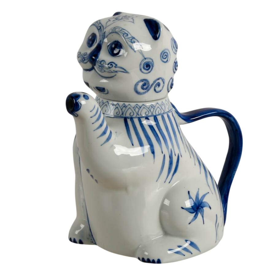 Blue and White "Lucky Cat" Style Imperial Lion Teapot Made in Taiwan-2